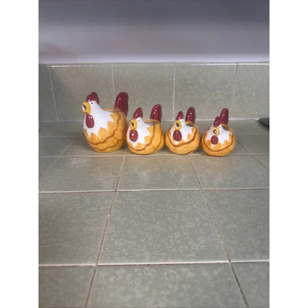 Ceramic Rooster Measuring Cups Set of 4 Farmhouse Kitchen Decor Yellow Red